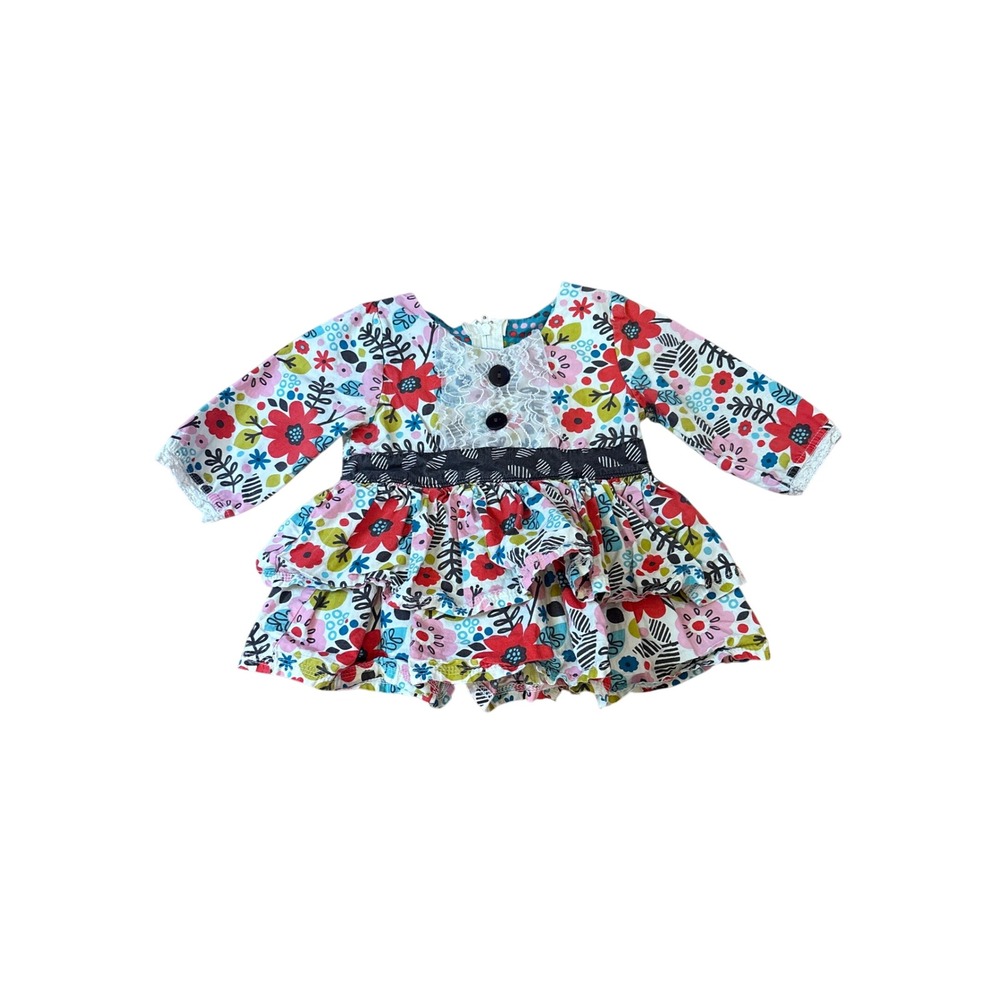 Jelly the Pug Annie Knit Floral Dress Kids Multicolor Boho Tiered Ruffle SIZE 3T